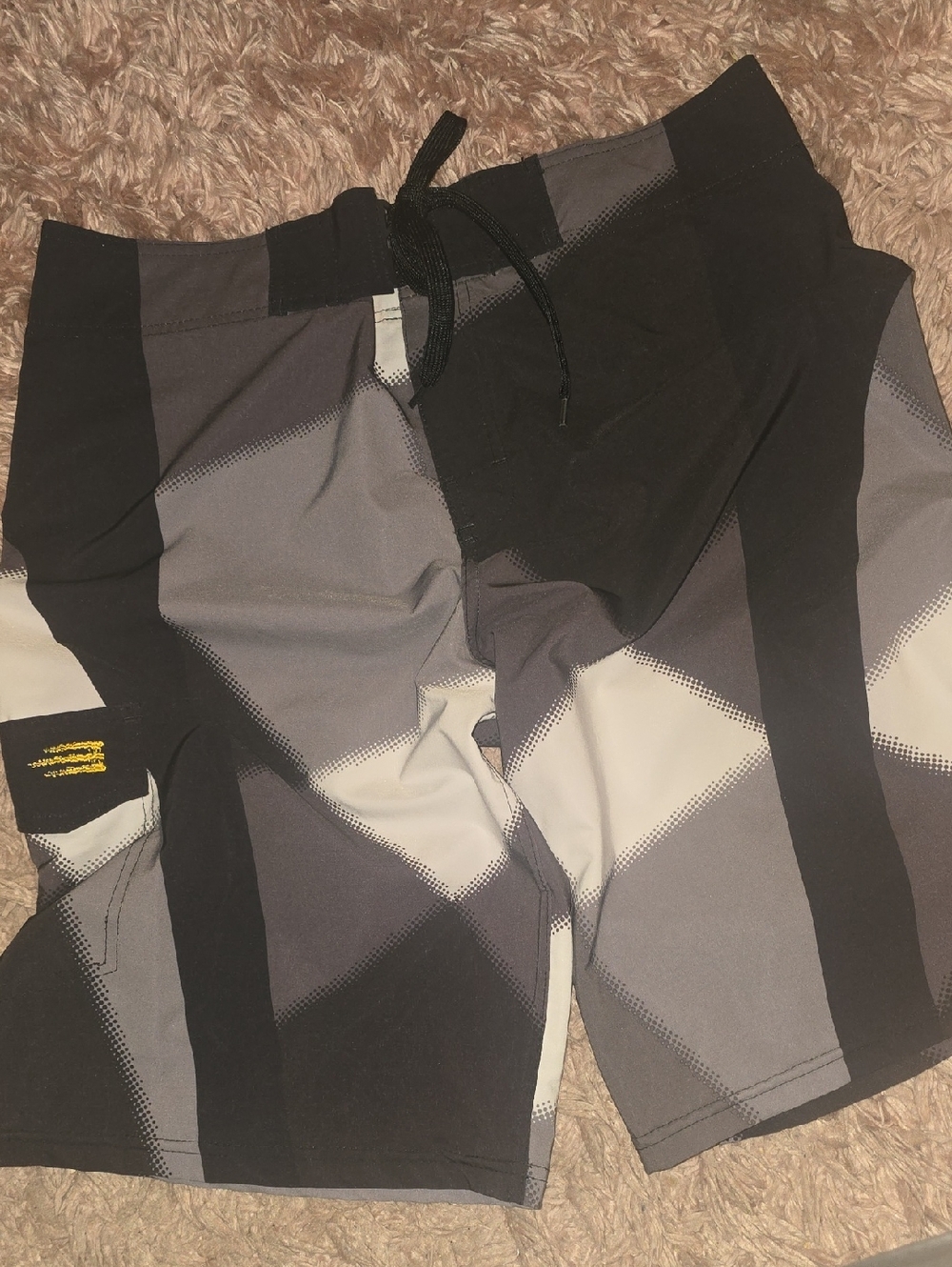 Gray & Black Geometric Swim Shorts